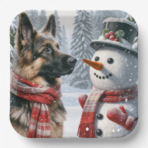 Assiettes En Carton Berger Allemand Avec Snowman De Noël