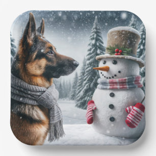 Assiettes En Carton Berger Allemand Avec Snowman De Vacances