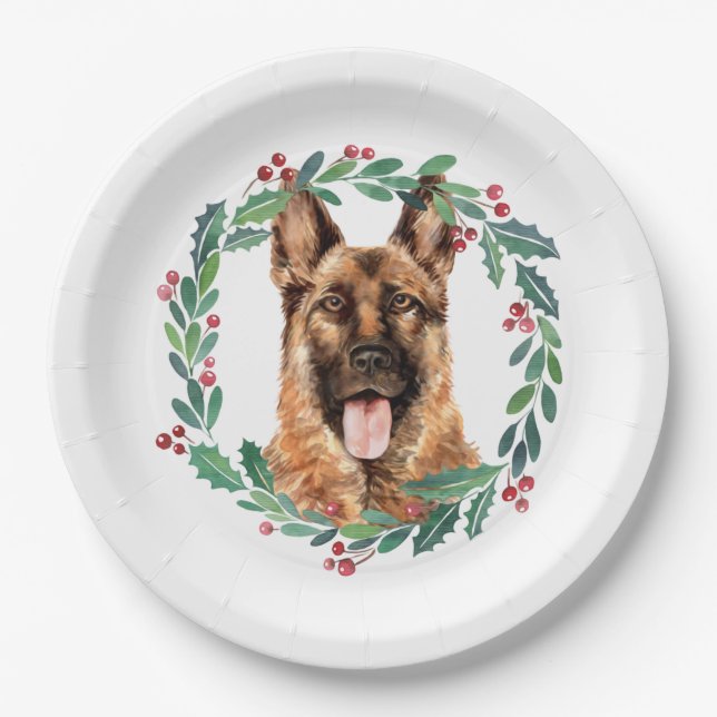 Assiettes En Carton Berger allemand Elégant chien Noël (Devant)