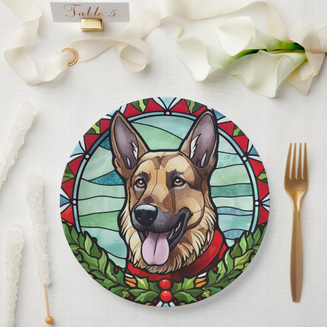 Assiettes En Carton Berger allemand en verre tendu Noël (Mariage)