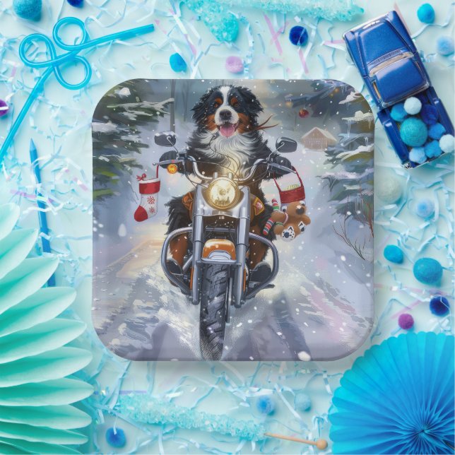 Assiettes En Carton Bernese Mountain Dog équitation Moto Noël (Fête)