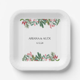 Assiettes En Carton Berries d'hiver Pine Cône Mariage de verdure