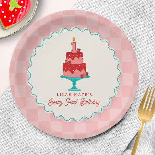 Assiettes En Carton Berry 1er Anniversaire Panier de fraises Checkerbo