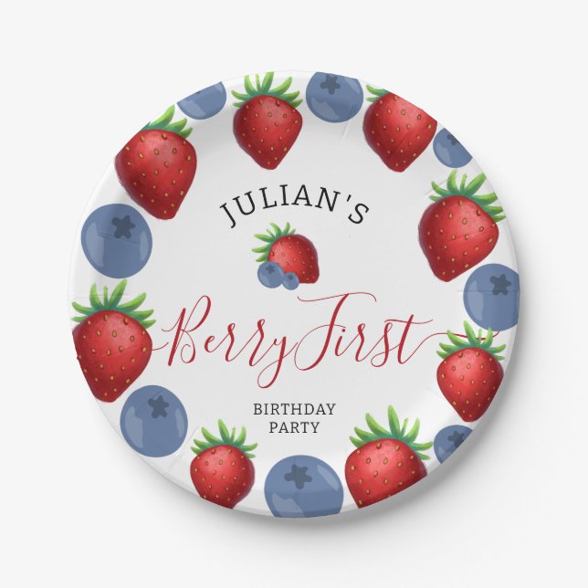 Assiettes En Carton Berry aux fraises 1er anniversaire (Devant)