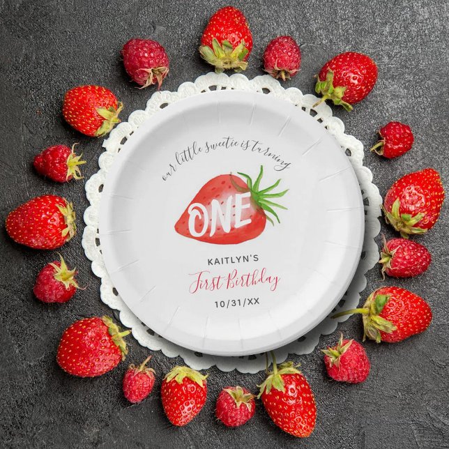 Assiettes En Carton Berry aux fraises sucrées Premier 1er anniversaire (Créateur téléchargé)