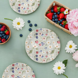 Assiettes En Carton Berry Baby shower doux Fleurs et baies sauvages