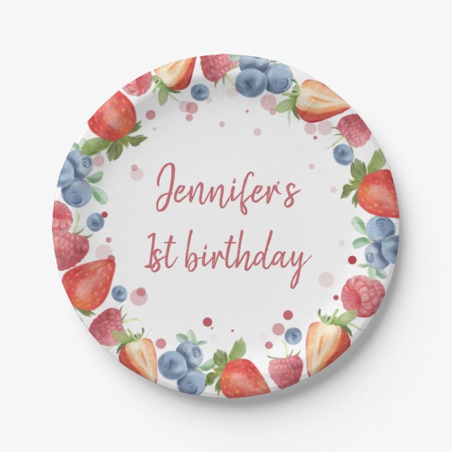 Assiettes En Carton Berry doux d'été Premier anniversaire (Devant)