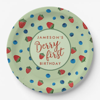 Assiettes En Carton Berry First Birday Blueberries and Strawberries