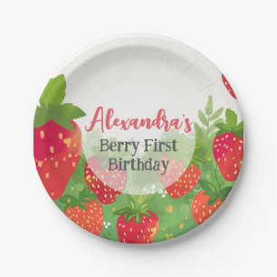 Assiettes En Carton Berry First Birthday Girls Strawberry Personnalisé