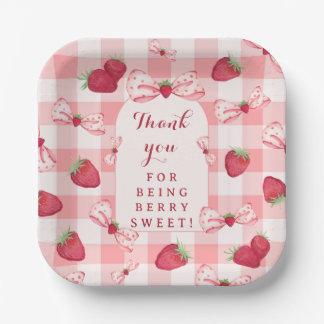 Assiettes En Carton Berry First Birthday Red Gingham Bows Square