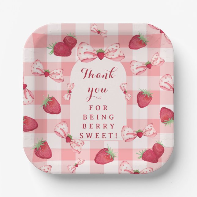 Assiettes En Carton Berry First Birthday Red Gingham Bows Square (Recto)