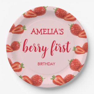 Assiettes En Carton Berry First fraise 1er Anniversaire rose