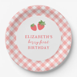 Assiettes En Carton Berry First Pink Strawberry Gingham
