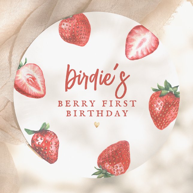 Assiettes En Carton Berry First Strawberry Girl Fête d'anniversaire (Créateur téléchargé)