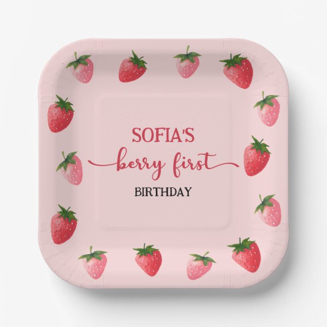 Assiettes En Carton Berry fraise Premier anniversaire (Recto)