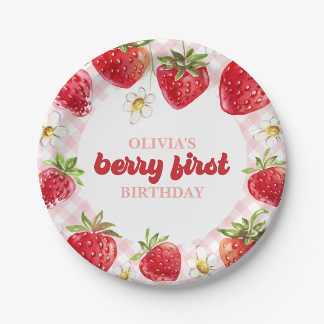 Assiettes En Carton Berry fraise Premier anniversaire (Devant)
