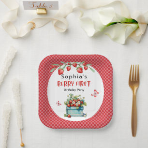 Assiettes En Carton Berry fraise première fille 1er anniversaire Napki