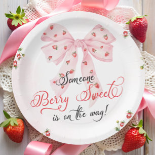 Assiettes En Carton Berry fraise Sweet Baby shower Bow rose pâle