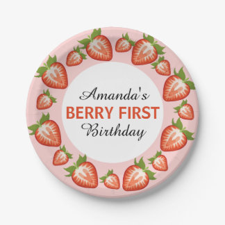 Assiettes En Carton Berry premier anniversaire Berry Girl rose fraise