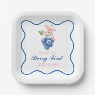 Assiettes En Carton Berry premier anniversaire bleu framboise Ruban Ro