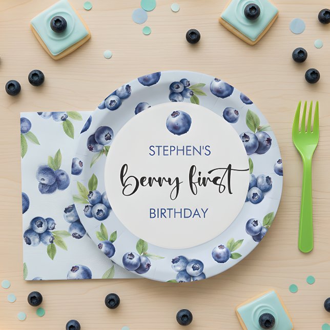 Assiettes En Carton Berry premier anniversaire de enfant de bleuets (Créateur téléchargé)