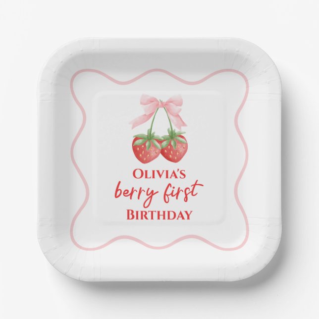 Assiettes En Carton Berry premier anniversaire de fraise Rose Bow (Recto)