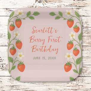 Assiettes En Carton Berry Premier anniversaire mignonne fraise rose fl