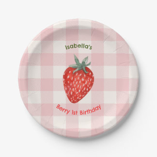 Assiettes En Carton Berry Premier Anniversaire Plaques de papier rose