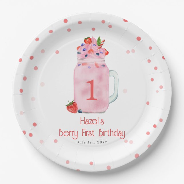 Assiettes En Carton Berry Première fête d'anniversaire Smoothie (Devant)