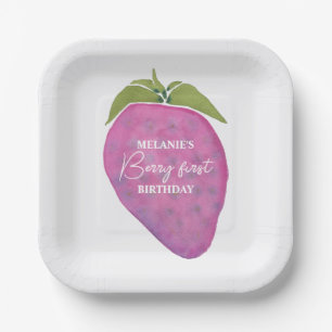 Assiettes En Carton Berry rose Premier Anniversaire Aquarelle personna
