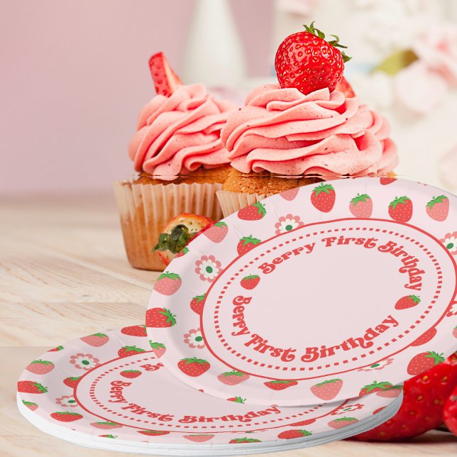 Assiettes En Carton Berry rouge rose mignon Premier anniversaire (Créateur téléchargé)