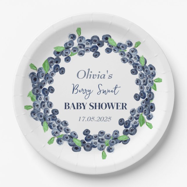 Assiettes En Carton Berry Sweet Baby shower Blueberry Baby Girl Boy (Devant)