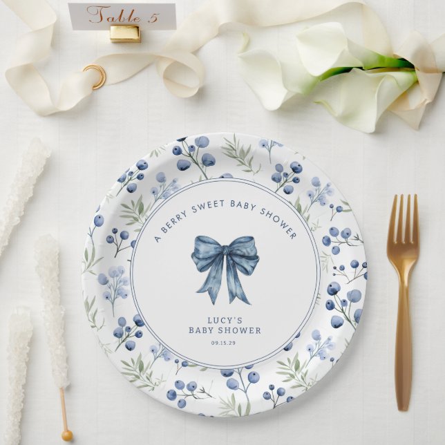 Assiettes En Carton Berry Sweet Baby shower Blueberry Bow (Mariage)