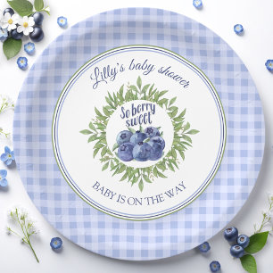 Assiettes En Carton Berry Sweet Blueberry Blue Plaid Baby shower