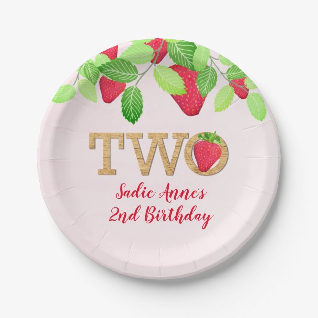 Assiettes En Carton Berry Sweet Strawberry 2e anniversaire fille rusti (Devant)