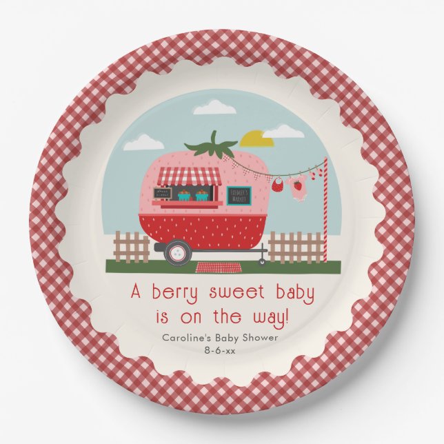 Assiettes En Carton Berry Sweet Strawberry Camper Baby shower (Devant)