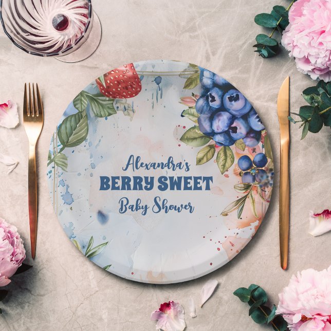 Assiettes En Carton Berry Sweet Wild Berries & Fleurs Baby shower (Créateur téléchargé)
