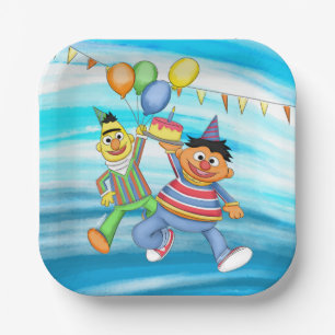 Assiettes En Carton Bert et Ernie Balloons d'anniversaire