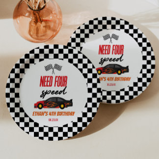 Assiettes En Carton Besoin de quatre vitesses Red Race Car 4e fête d'a