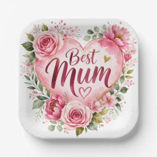 Assiettes En Carton Best Mum Aquarell Blumenherz Design