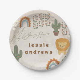 Assiettes En Carton bête d'ours lion cactus bois Baby shower moderne