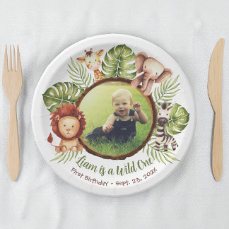 Assiettes En Carton Bête Sauvage Photo Animaux de la Jungle Feuilles 1