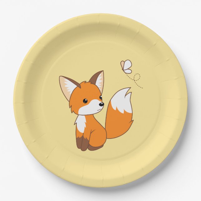Assiettes En Carton Beurre de surveillance Little Fox sur Jaune (Devant)