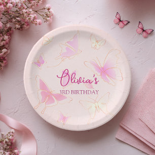 Assiettes En Carton Beurre rose mignonne Papier d'anniversaire Plaque 