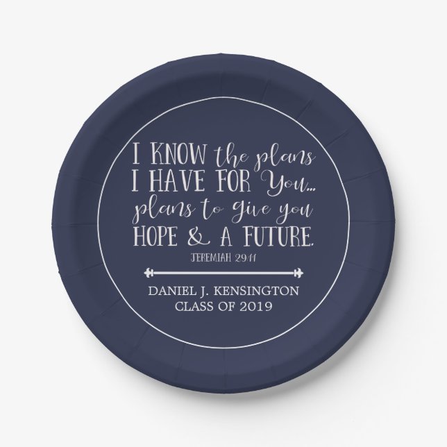 Assiettes En Carton Bible chrétienne moderne Verse Bleu Graduation (Devant)