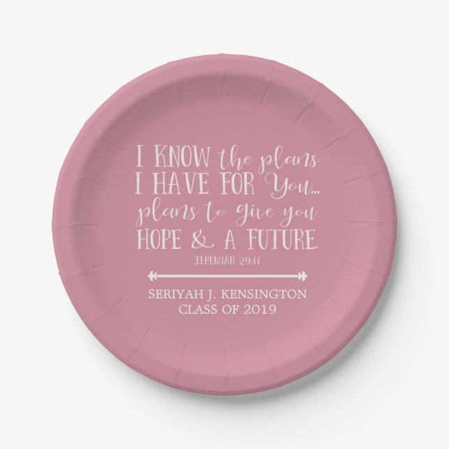 Assiettes En Carton Bible chrétienne moderne Verse Blush Pink Graduati (Devant)