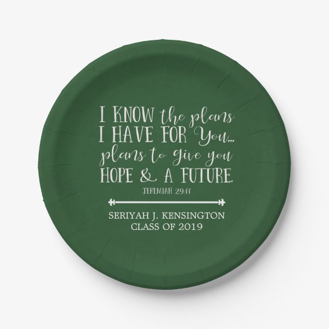 Assiettes En Carton Bible chrétienne moderne Verse Green Graduation (Devant)