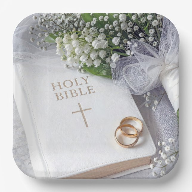 Assiettes En Carton Bible de mariage avec bouquet de muguet (Recto)