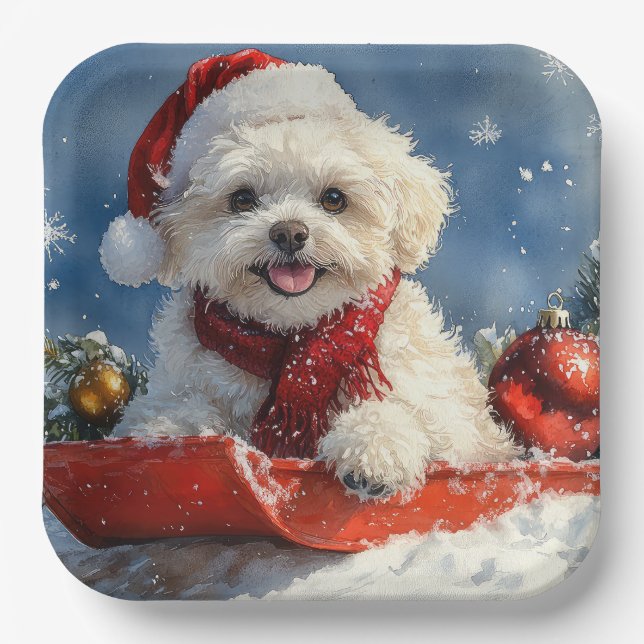 Assiettes En Carton Bichon Frise Chien dans la boue Laisser passer la  (Recto)
