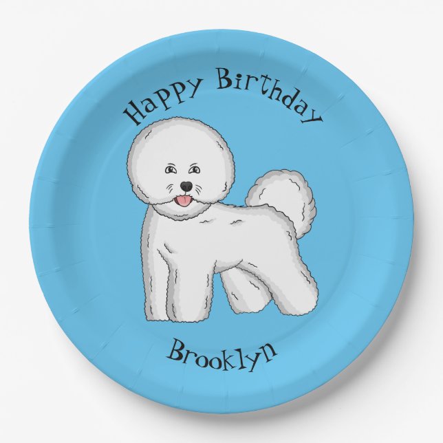 Assiettes En Carton Bichon frise dog dessin animé (Devant)